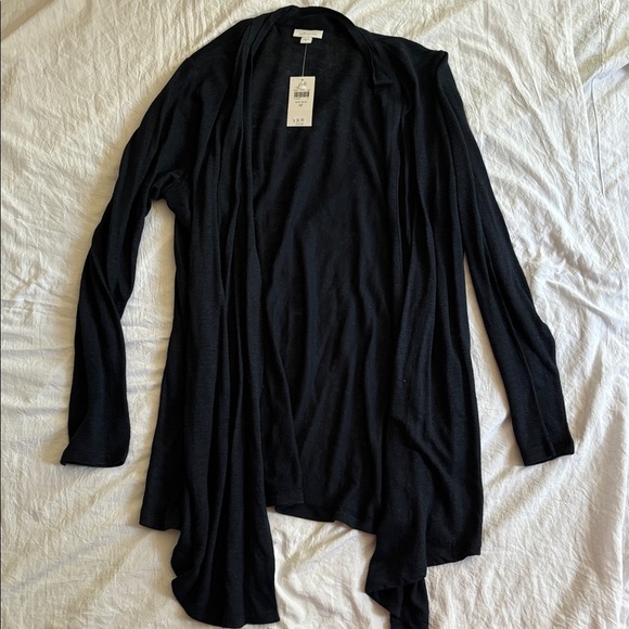 Never Worn J Jill Love Linen Navy Blue Open Front Drape Cardigan - Picture 5 of 6